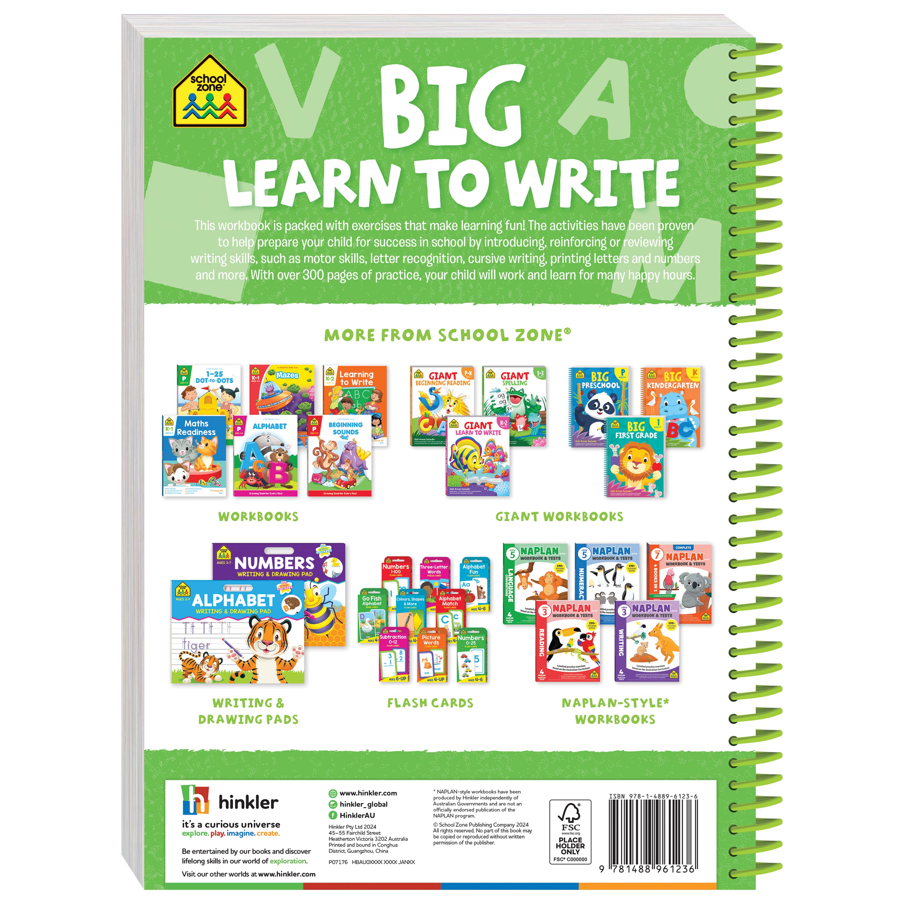 School Zone Big Spiro Workbook Writing (Ages 4-8)