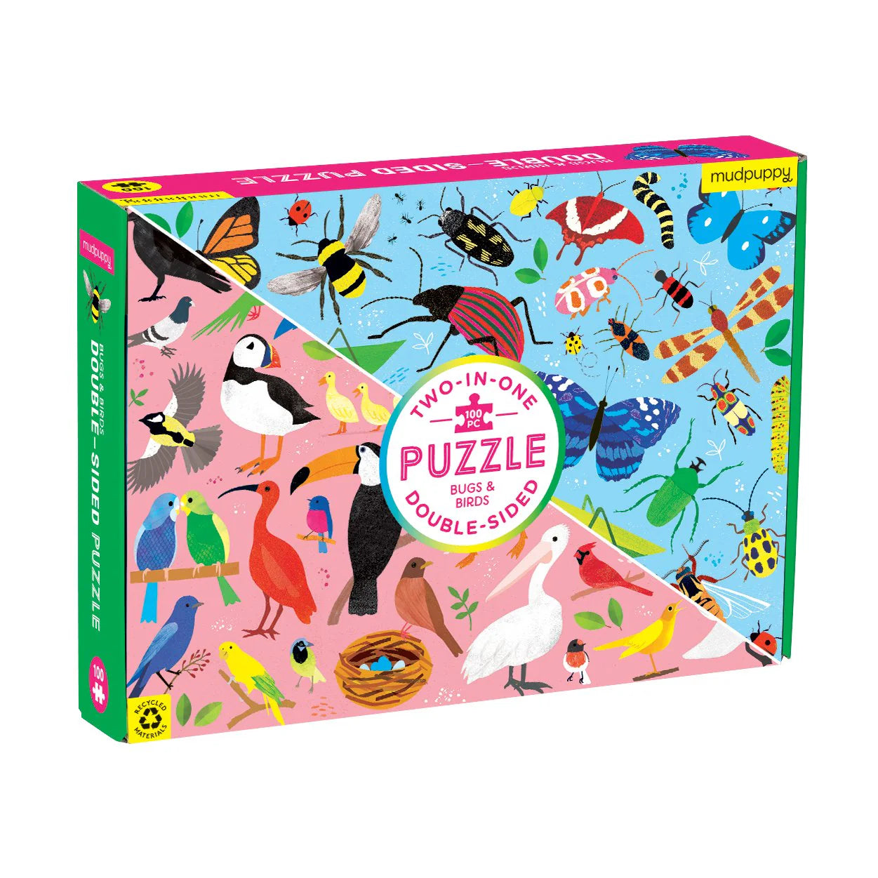 Mudpuppy 100 Piece Double-Sided Puzzle: Bugs & Birds