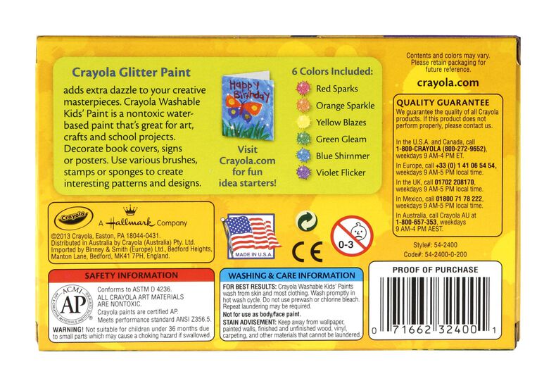 Crayola Glitter Washable Paint (6ct 2oz)