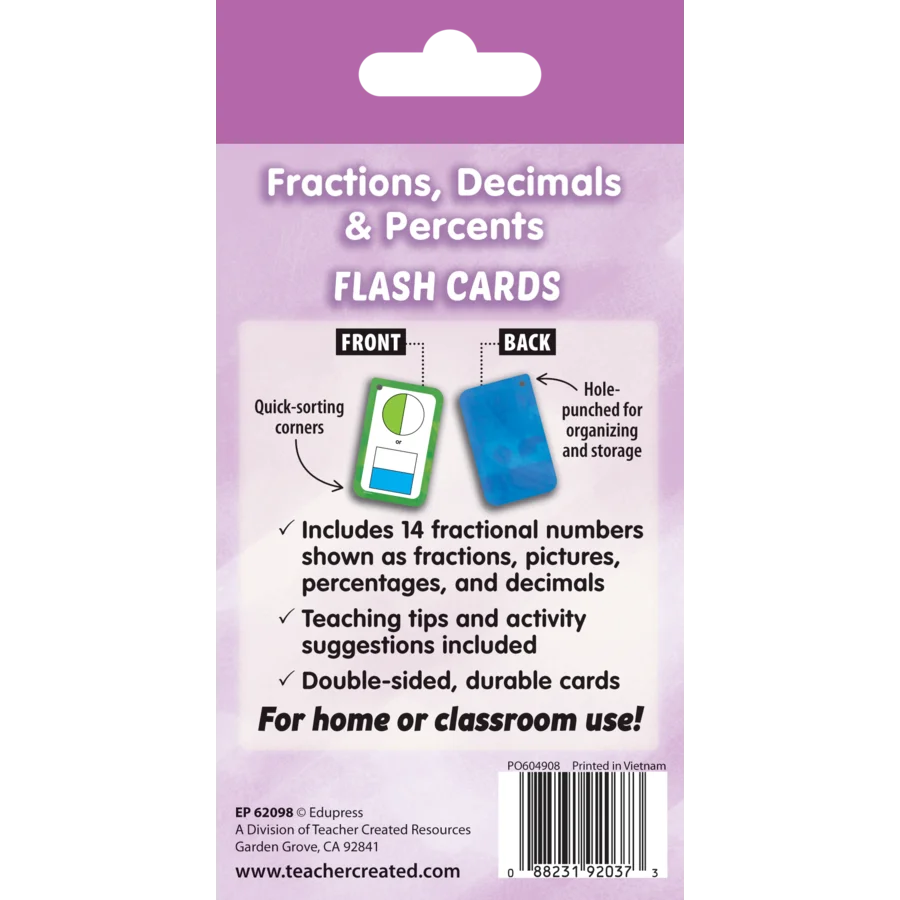 Teacher Created Resources Fractions, Decimals & Percents Flash Cards