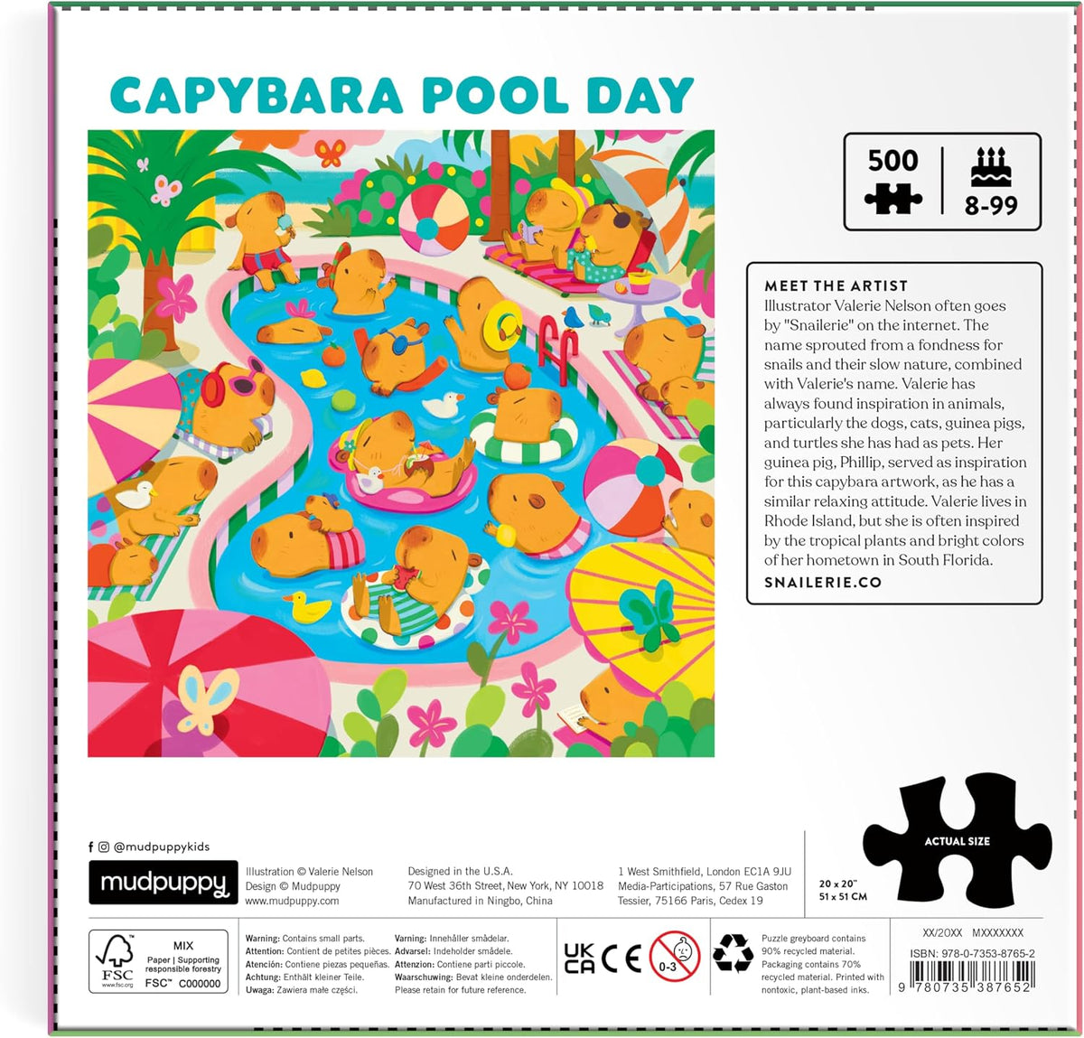 Mudpuppy 500-Piece Family Puzzle: Capybara Pool Day