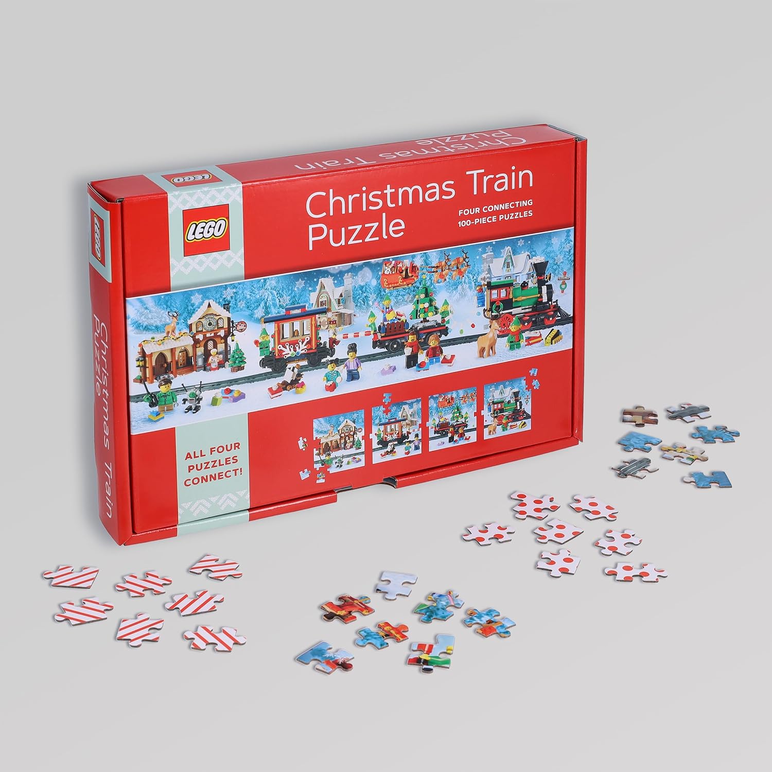 LEGO Christmas Train Puzzle (4 Connecting 100-Piece Puzzles)