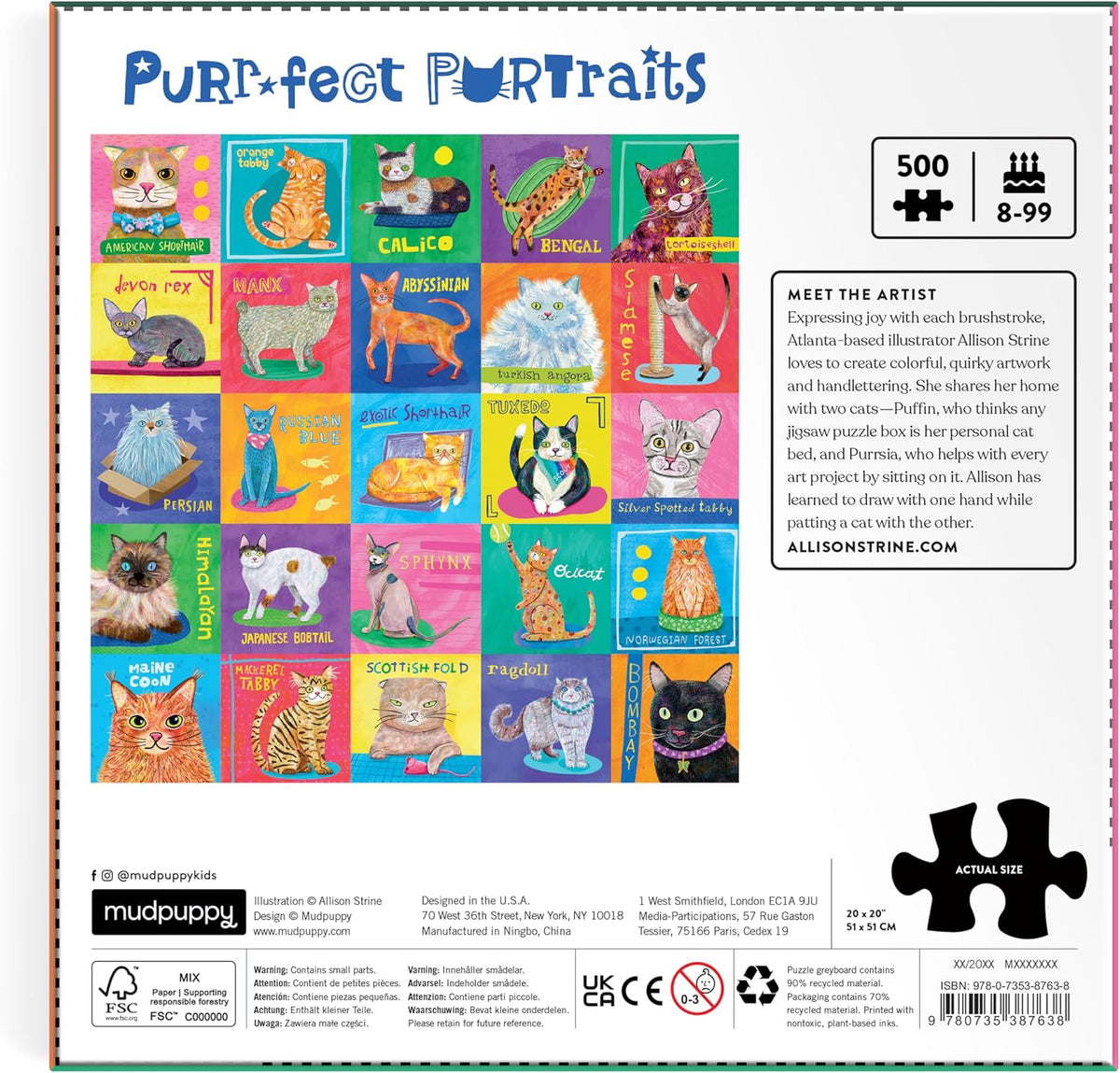 Mudpuppy 500-Piece Family Puzzle: Purr-Fect Portraits