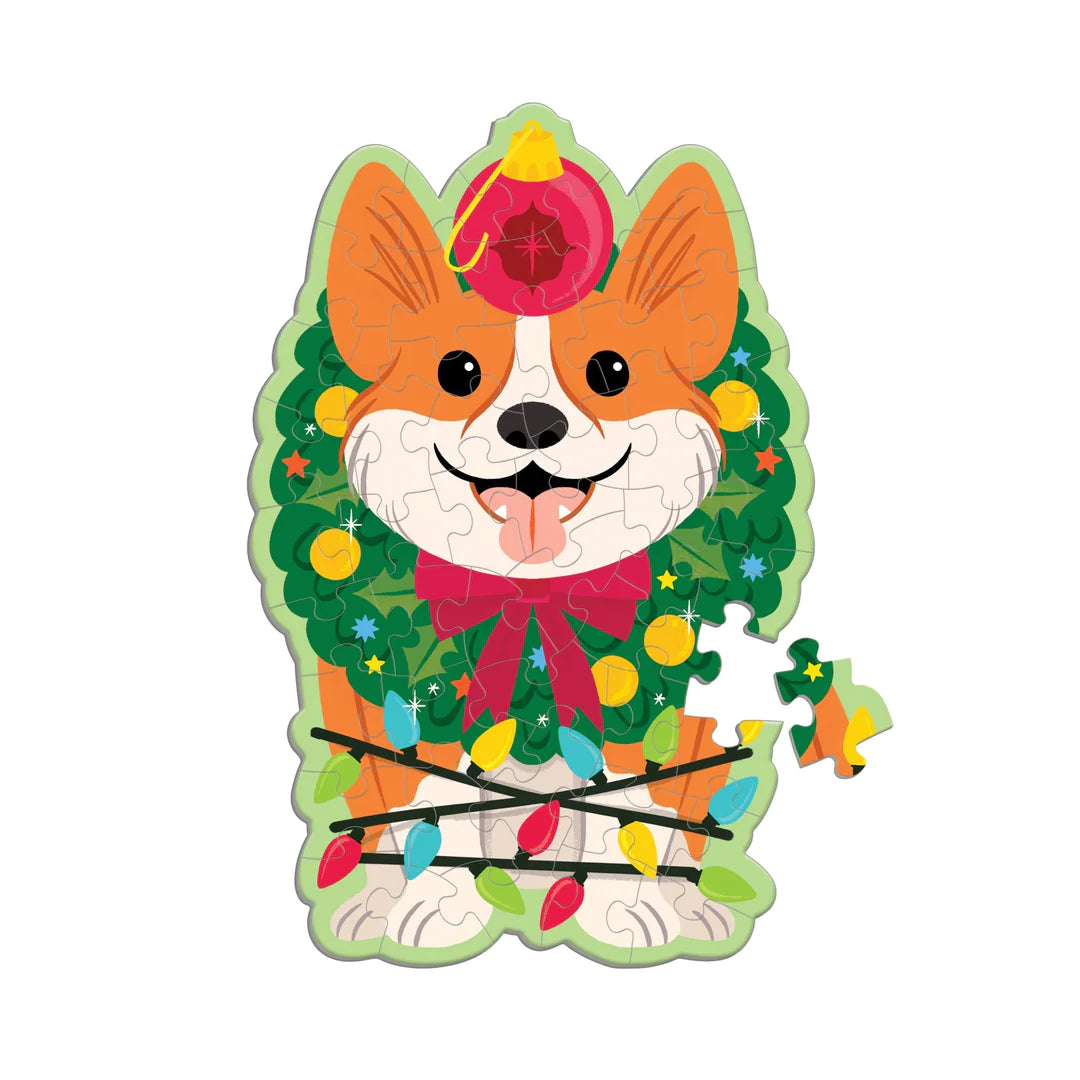 Mudpuppy 48-Piece Scratch and Sniff Shaped Mini Puzzle: Christmas Corgi