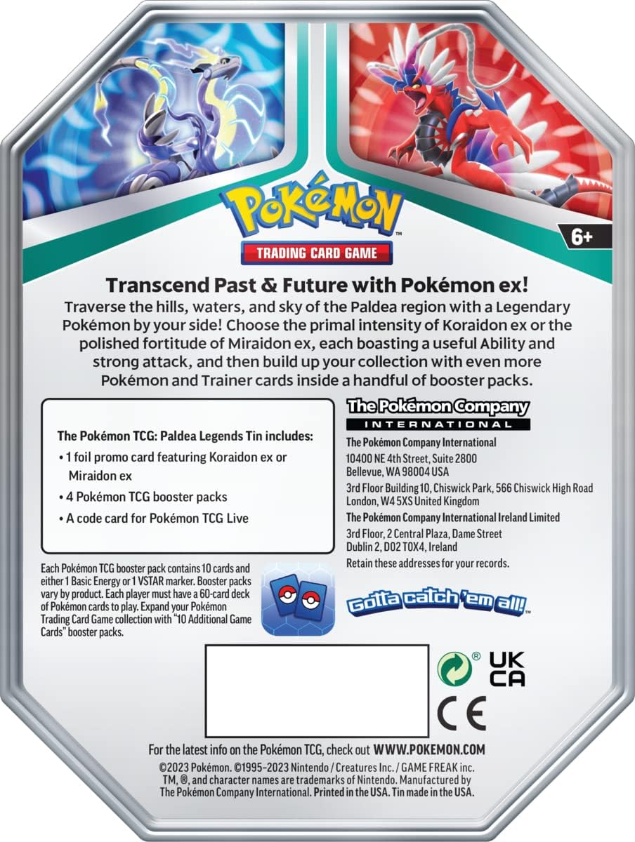 Pokemon TCG Paldea Legends Tin (Miraidon/Koraidon)